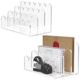 YAGELI 3-Slot Acrylic Mail Organizer for Desktop – Scalloped Clear Document Sorter, Vertical File Holder for Office/Home, Space-Saving Desk Organizer for Letters, Bills, Stationery