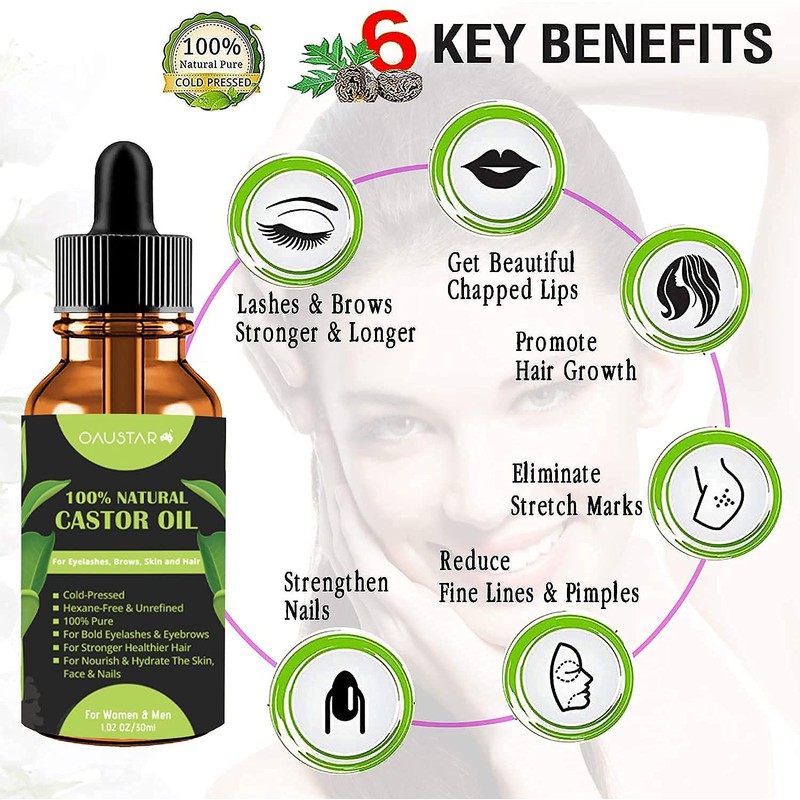 Castor Oil-Cold Pressed, For Hair Growth, Bold Eyelashes & Eyebrows,