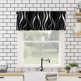 ZhiRain Black Valance Curtain Black and Gray Rod Pocket Valance Window Treatments Short Curtains for Kitchen Living Room Bathroom Farmhouse Decor 54x18inch