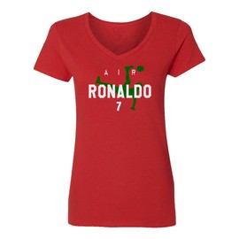 Portugal Soccer Player Air Ronaldo Ladies' V-Neck Tshirt (Red, Small)