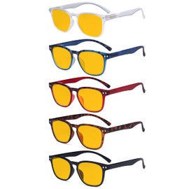 Eyekepper 5 Pack Fashion Design Blue Light Blocking Readers for Women Computer Reading Glasses Amber Tinted +1.50