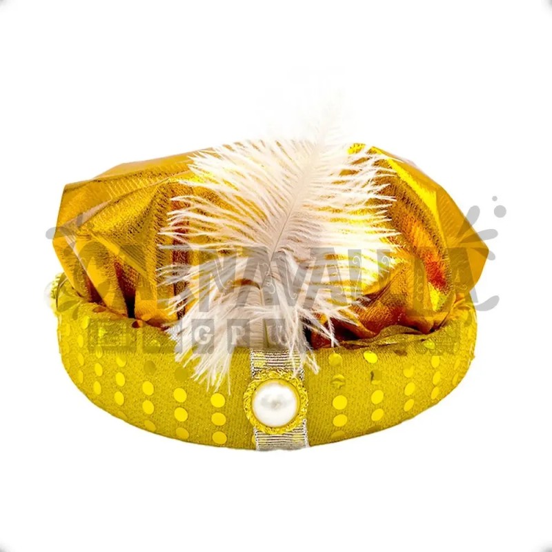 Sombrero Aladdin Turbante Dorado Perlas Cosplay Disfraz Acce Dorado