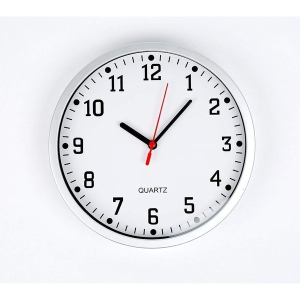 REAL ACCESSORIES® Large Silver Round Stylish Modern Wall Clock. Easy Readable Big Numbers. Ideal for Any Room in Home Dining Room Kitchen Office School Size : 23cm / 9"