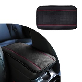 Augeny Car Center Console Cover, Waterproof Leather Auto Armrest Cushion Protection Pad, Four Seasons Universal Car Armrest Storage Box Mat, Universal Accessory for Most Vehicles (Black & Red)