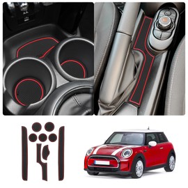 LUWU for 2024 2025 Mini Cooper F56 Center Console Liners Mats 2015-2025 Mini Cooper F56 Cup Holder Inserts Mat Mini Cooper Door Slot Mats Console Liner Trim Mats 2025 2024 Mini Cooper Accessories 9PCS