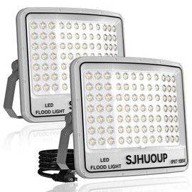 SJHUOUP 2 Pack 100W LED Flood Light Outdoor, 11000LM Super Bright With Plug, Stadium Lights IP67 Waterproof, 6500K for Garage, Yard, Lawn, Stadium, Garden