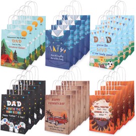 ZeffuLyne 24 Pcs Father's Day Gift Bags, Happy Father's Day Paper Bags with Handles 6 Styles of Innovative Design Fathers Day Bag Bulk, Fathers Party Gift Bag for the Best Dad, Grandpa