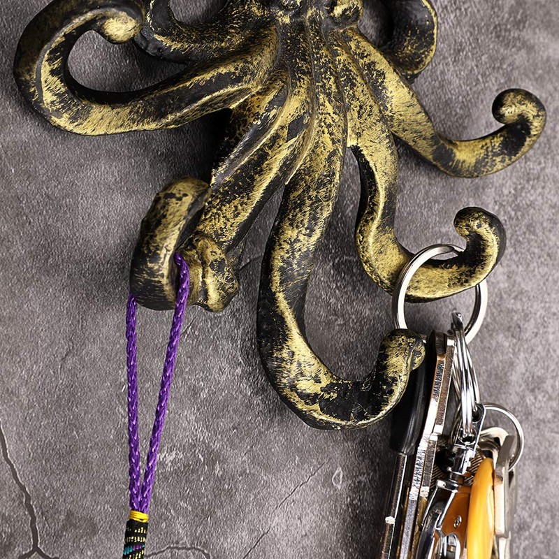 BSTKEY Cast Iron Octopus 5 Tentacles Decorative Wall Hook -