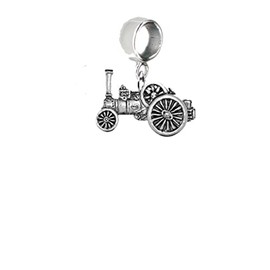 pp-t11 Traction Engine fine lead free English Pewter charm fitted to a bail with 5mm Hole add to Bracelet or necklace