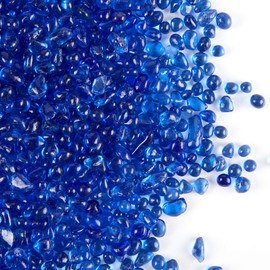 TWINKLING High Luster Round Fire Glass Stones,Glass Marbles,Glass Pebbles,Glass Beads Gems for Fire Pit Vase Fillers Crafts Aquarium Garden Decoration,3-6mm,1-Pound Jar (Cobalt Blue)