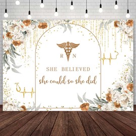 AIBIIN 7x5ft Boho Congrats Nurse Backdrop She Believed She Could So She Did Photography Background Floral Congrats Nurse Graduation Party Decorations RN Graduation Banner Photo Studio Props