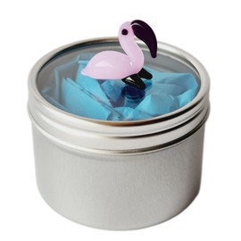 Mini Pink Flamingo in a Tin - Cute Little Glass Animal - Silver Gift Tin - Miniature Figurine for Flamingo Lovers - Small Decoration Ornament - Home Decor