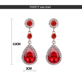 FDEETY Earrings for Women Crystal Teardrop Earrings Rhinestone Big Long Drop Dangle Diamante Hypoallergenic Earrings Bridal Jewellery Gifts for Birthday Anniversary（Red）