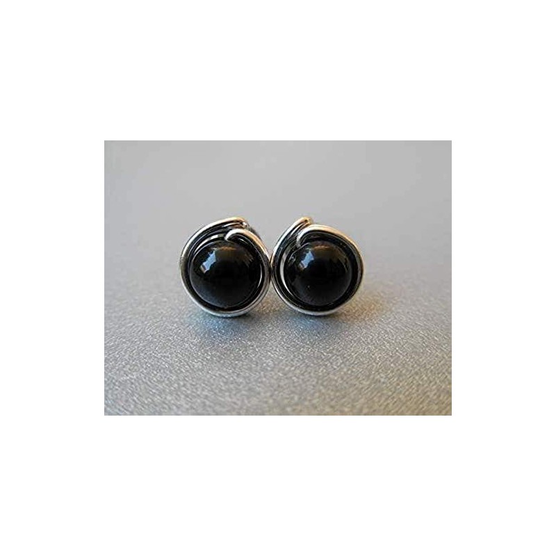 Ohrstecker Edelstein Schwarzer Turmalin Sch√∂rl (Hochwertig versilbert)