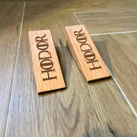 Hodor Stopper Beech Wood Ulmaceae Strong Hold Anti- Slip Rubber Wedge GOT Compatible with Every Surface 2 Pack Gift Engraved Merchandise Gag Natural Door Stopper