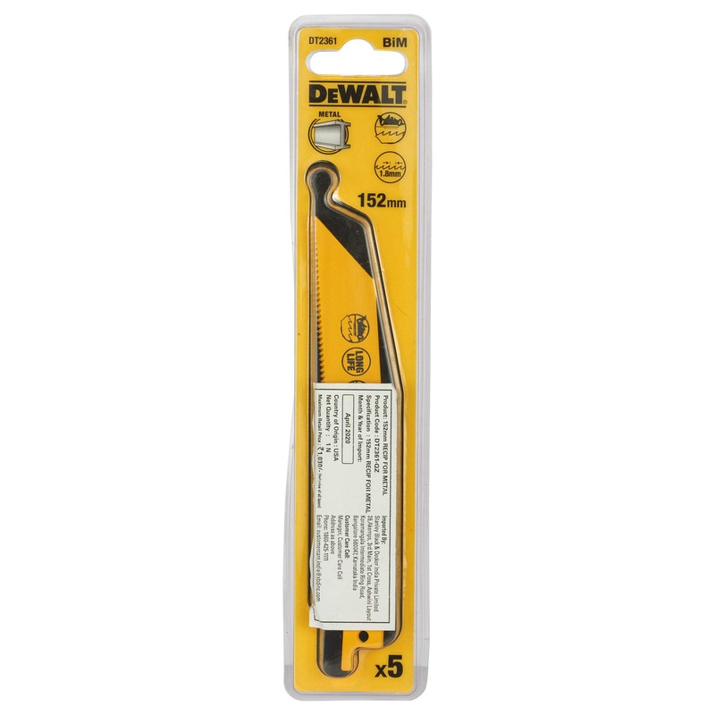 DeWalt DT2361QZ 152mm Reciprocating Blade Bi-Metal Fast Cuts Metals/ Sheet