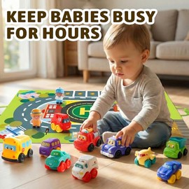 ALASOU 12 juguetes de goma suave para niños de 1 año con tapete de juego/bolsa de almacenamiento, juguetes para bebés, regalos para niños de 1 año para niños de 1 a 2 años, regalo de primer cumpleaños para bebés de 12 a 18 meses