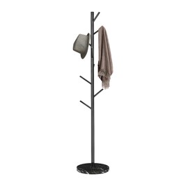 Snaikor Metal Coat Rack with Natural Marble Base, Modern Coat Rack Freestanding with 8 Hooks, Sturdy Coat Tree Stand, Black Hall Tree for Jacket Hat Bag Entryway