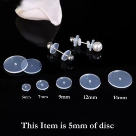 0.2 Inch Silicone Earring Backs Stoppers for Piercings, Clear Discs, 5mm, Non-Pull Stabilizer Pads for Healing Earlobe Support Patches (100 pcs)