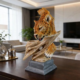 Cheetah Resin Statue-Hand-painted Animal Pattern-Irregular Shape-Holiday Gift for Living Room/Coffee TableColor: As picture, Size: One Size