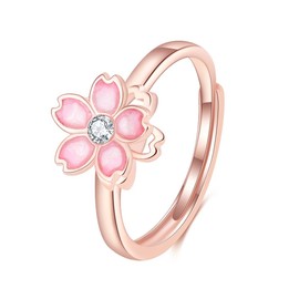 Belons Women's Ring 925 Sterling Silver Cubic Zirconia Cherry Blossom Sakura Open Band Ring Adjustable Band Ring for Girls Women, Sterling Silver Sterling silver Zirconia, Cubic Zirconia
