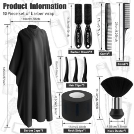Unbranded 10 in 1 Hair Cutting Barber Cape with Neck Duster Brush Barber (Black)