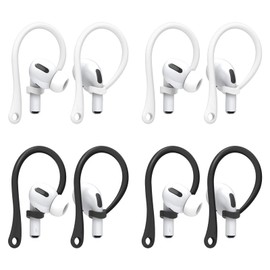 4 Pairs of EarHooks for AirPods, EarHooks Compatible with AirPods 4, AirPods 3, Improved Ear Hooks for Stable Hold during Sports and Activities, Comfortable to Wear, White and Black