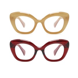 HoouMoou Oversized Cat Eye Reading Glasses for Women Stylish Designer Cateye Readers Funky Blue Light Blocking Glasses(Red + Champagne, 2.50, x)