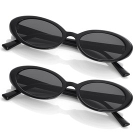Onrtry Vintage Small Oval Sunglasses for Women Men 90s Sunglasses Narrow Eyeglasses UV400 Protection 2 Pack(Black+Black)
