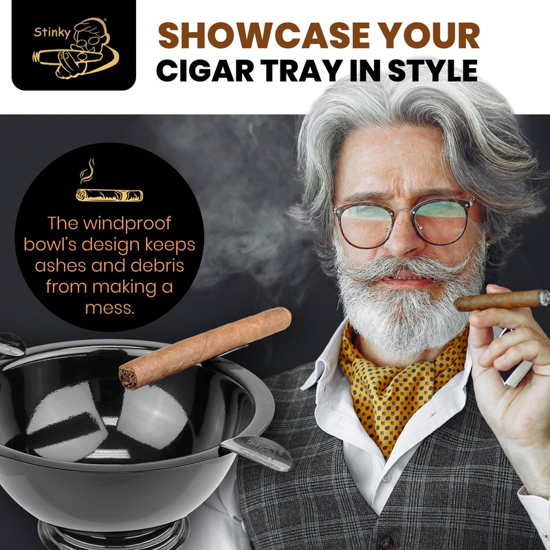 Stinky Cigar Black Nickel Ashtray - Windproof Stainless Steel Design