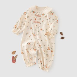 gurcooc Baby Girl Romper Newborn Long Sleeve Baby Bodysuit Cotton Floral Bodysuit Jumpsuit Onesie Outfit, 0-18 Months, beige
