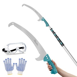 TelesPro Extendable Tree Trimmer: Manual Pole Saw | 6-24ft Telescoping Pruning Pole for Tree Trimming | Saw Attachment, Safety Goggles, and Gloves Included | Trim Branches up to 2" Diameter