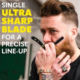 The Beard Club Navaja de Afeitar para Hombre - Straight Edge for Barbers - Kit de Navaja Clásica Barbero - Navaja Profesional Una Hoja Derby con 10 Cuchillas Acero Inoxidable Reemplazables y Estuche Cuero