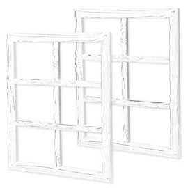 Ilyapa Window Frame Wall Decor 2 Pack - Large 18x22 Inch Rustic White Wood
