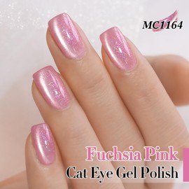 Double Rhythm 0.5 Oz Cat Eye Gel Polish with Magnet Same Color Same Bottle Holographic Glitter Shimmer Translucent Color Salon Soak Off Magnetic Nail at Home (Mermaid Pink-MC1164)