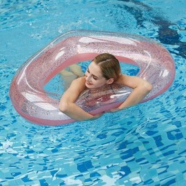 Thick Transparent Tube Heart-Shaped Sequin Swimming Ring Float Tulf174 Free Size / 0.18mm + 120cm Golden Sequin 5ea