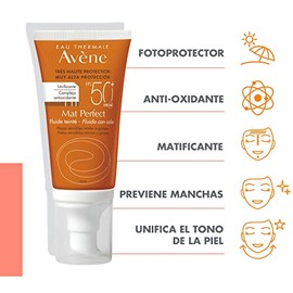 Avene Fluido Ultra Mat SPF 50  Toque Seco Emulsión tintada resistente al agua, SPF 50, 50 ml                                                          