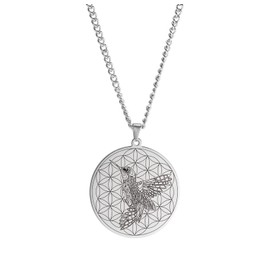 VASSAGO Flower of Life Necklace Stainless Steel Sacred Geometry Hummingbird Pendant Love lucky Talisman Jewelry for Men Women, Stainless Steel, No Gemstone