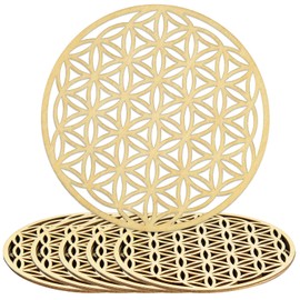 6 Pieces Flower of Life Wooden Flower of Life Coasters Wooden Plate Circle Under Glass Flower of Life for Refilling Stones for Wall Decoration, Cleaning, Meditation, 10 x 10 cm