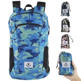 4Monster Water Resistant Foldable Backpack, Packable Hiking Daypack, Ultralight Travel Backpack, Suitable for Outdoor Sports, Camping, Backpacking, Shopping Camouflage blue-16L