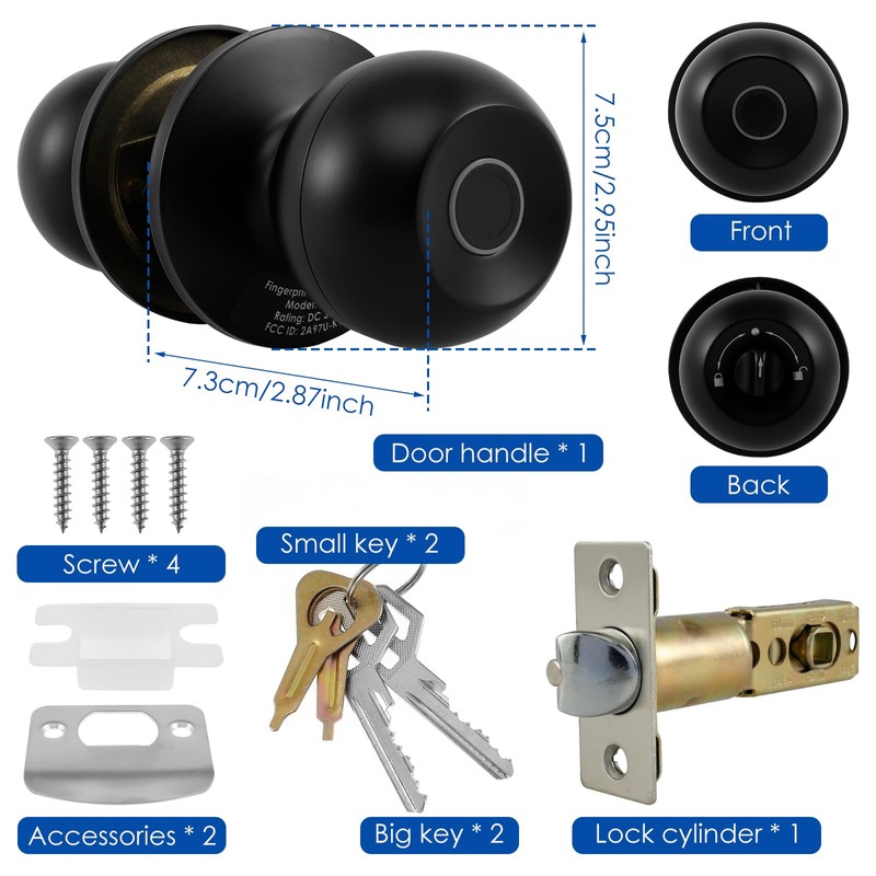 Smart Door Knob Stable Fingerprint Door Knob with 3 Keys