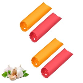 WHTCHSU 4Pcs Garlic Peeler Skin Remover Roller Keeper,Easy Quick to Peeled Garlic Cloves with Silicone Tube Roller Garlic Peeling Kitchen Tool(Red -2PCS/ Orange -2PCS)