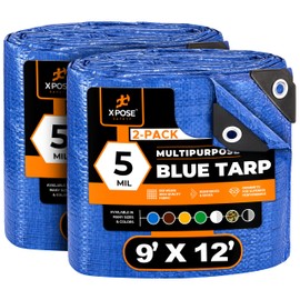Better Blue Poly Tarp 9' x 12' (2-Pack) - Multipurpose Protective Cover - Lightweight, Durable, Waterproof, Weather Proof - 5 Mil Thick Polyethylene - by Xpose Safety