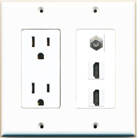 RiteAV - 15 Amp Power Outlet 2 Port HDMI 1 Port Coax Decorative Wall Plate - White