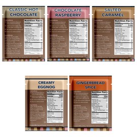 Double Donut Flavored Hot Chocolate Packets Variety Pack,18 Count Includes Classic, Chocolate Raspberry, Salted Caramel & Peppermint