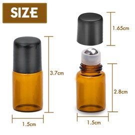 ZEJIA 2ML Essential Oil Roller Bottles Amber Mini Glass Roll on Bottles with Stainless Steel Roller Balls | 24 Pack, for oils, 2 Droppers