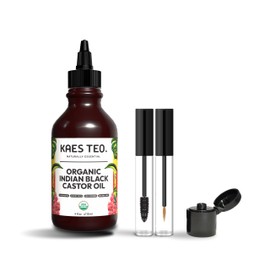 Organic Indian Black Castor Oil for Hair Growth - 100% Pure, Cold Pressed - USDA Certified, Skin Care, Nail Care, Scalp Oil, Deep Moisture, Thicker Eyebrows & Eyelashes (4 Fl Oz, Original)