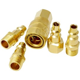 Woostars 5pcs Air Coupler and Plug Kit，1/4 Inch NPT Industrial Brass Air Hose Fitting and Quick Connect Air Fittings
