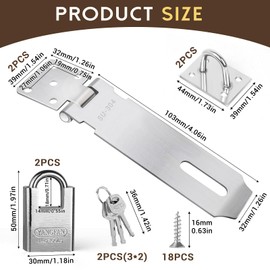 Hasp Lock with Padlock Set - 2 Pieces Padlock Hasp, Silver Safety Device for Garden Gate, Door Bolt, Safety Lock for Garden, Garage, Window, Pet Cage