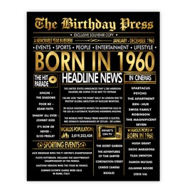 Stuff4 Gold 65th Birthday Poster Unframed - Golden Born In 1960 Newspaper - Happy 65 Birthday for Men Women Retro Vintage Gifts Back In 1960, 8x10 Inch Bday Party Decor Decoration